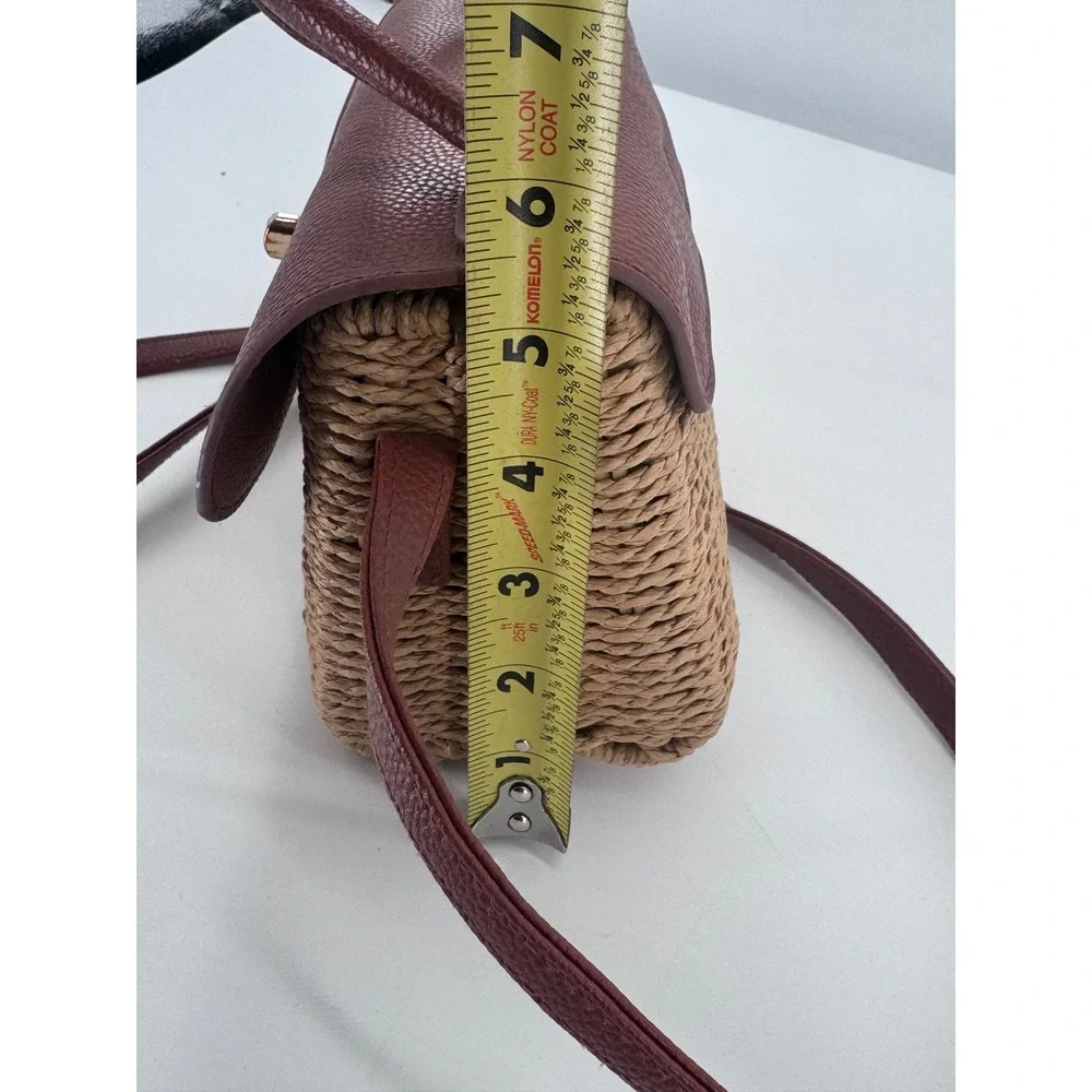 Primark Woven Straw Wicker Crossbody Bag Purse Brown Faux Leather Trim Boho - Picture 13 of 13